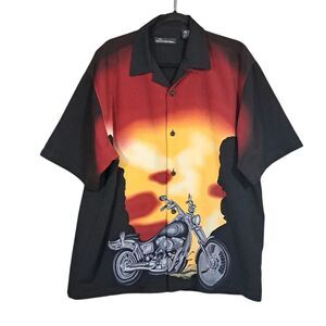 Vintage No Boundaries Loop Collar Shirt Men Large Black‎ Bike Motorcycle Y2K VTG